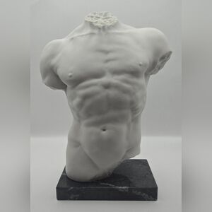 A Santini Italian Male Torso Sculpture on Black Marble Base 10 Inch